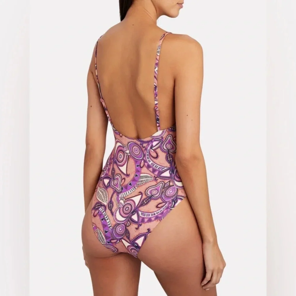 NWT A.LC. Cleo Printed One-Piece Swimsuit, size Large